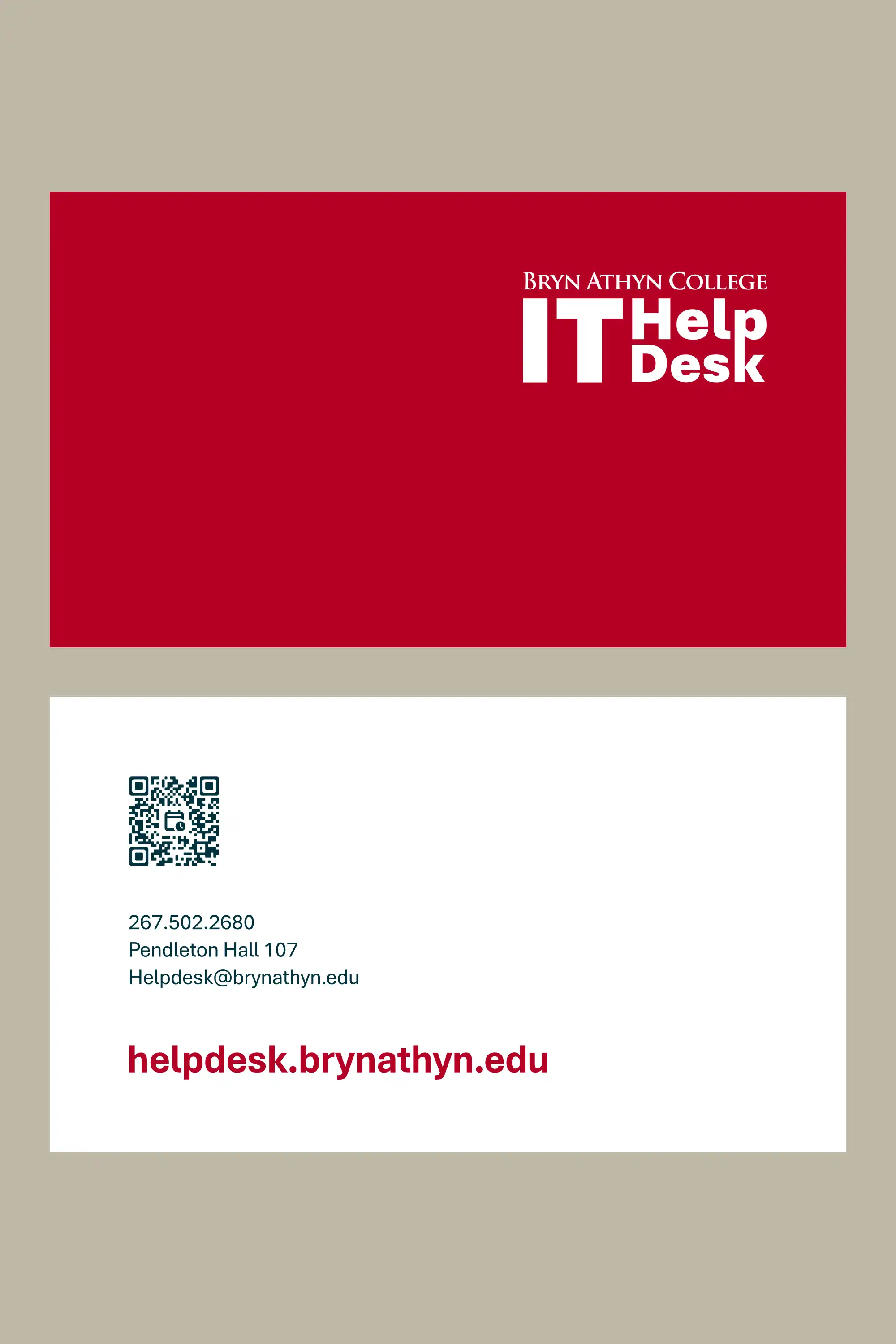 bryn athyn college helpdesk business cards